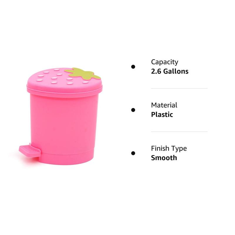 Desktop Trash Can Mini with Swing Lid Cute Pink Strawberry, Mini Countertop Trash Cans for Desk Car Office Kitchen, Tiny Trash Can, Mini Garbage Can Plastic