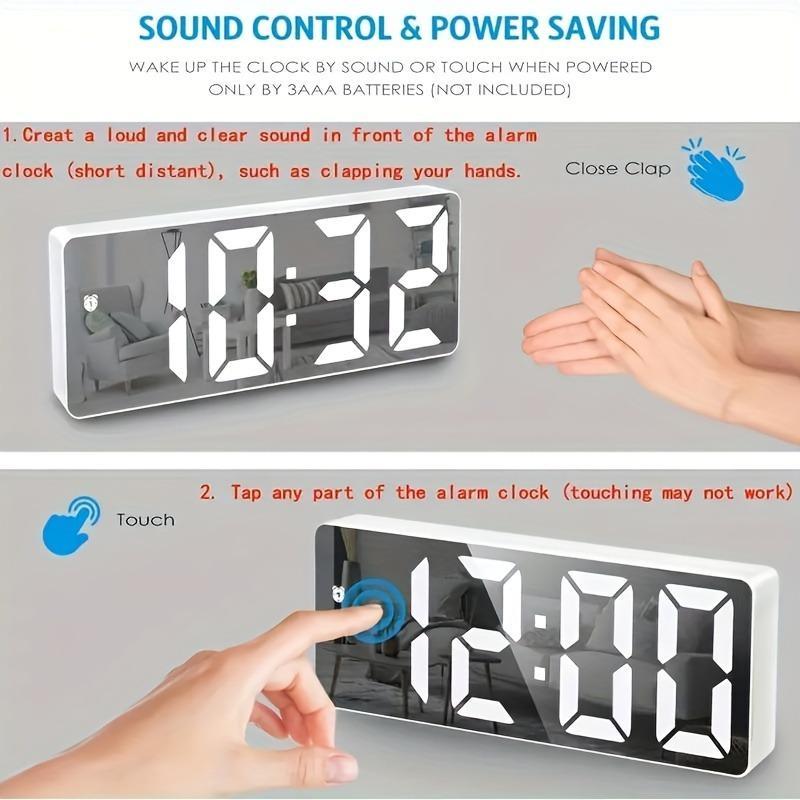 Led Mirror Alarm Clock, 1 Count Modern Exquisite Sound Control Battery Powered Digital Clock, Desktop Electronic Clock for Bedroom Office Home Decor(without Battery)