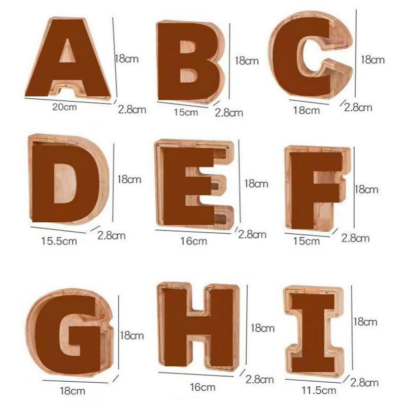 Piggy Banks Twenty-Six English Alphabet Letter for Boys Girls, Wooden Personalized Bills and Coins Bank Money Box,DIY Name Birthday Gift,Bedroom Living Room Decoration