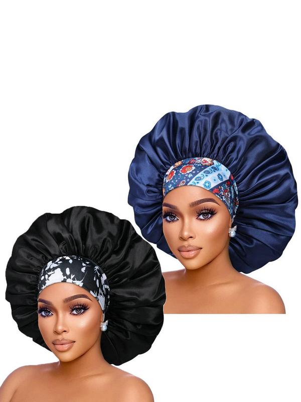 Women's Elegant Leopard & Flower Graphic Hair Bonnets, 2pcs set Trendy Soft Comfort Sleeping Bonnets, Stylish All-match Accessories for Women & Girls