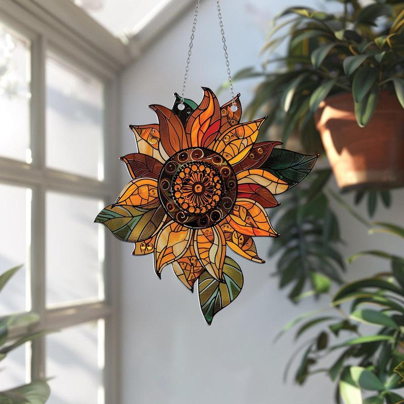 Sunflower Design Hanging Decor, 1 Count Colorful Acrylic Hanging Ornament, Boho Style Wall Decor for Home Living Room Bedroom