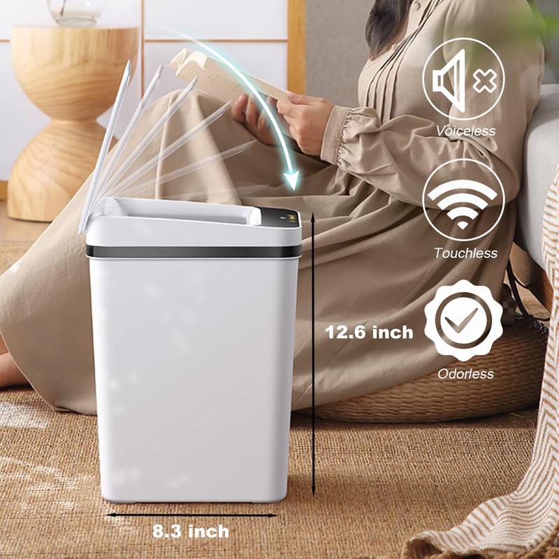 2 PACK - 2.5 Gallon Smart Trash Can Sensor Motion Slim Touchless Bathroom Trash Can - Skinny Trash Bin with Lid - Electric, Narrow, Plastic, Auto Open - Small Automatic Garbage Can (White)