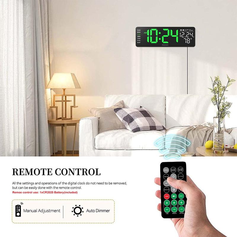 USB battery Powered Digital Wall Clock Excluded Battery, 1 Count Auto Dimmer LED Desktop Clock with Remote, Home Decor for Bedroom Living Room