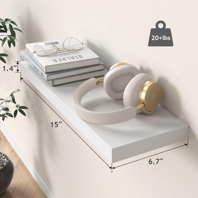 Floating Shelves, Wall Shelves for Bathroom Living Room Bedroom Kitchen Decor, White Shelves with Invisible Brackets Set of 3