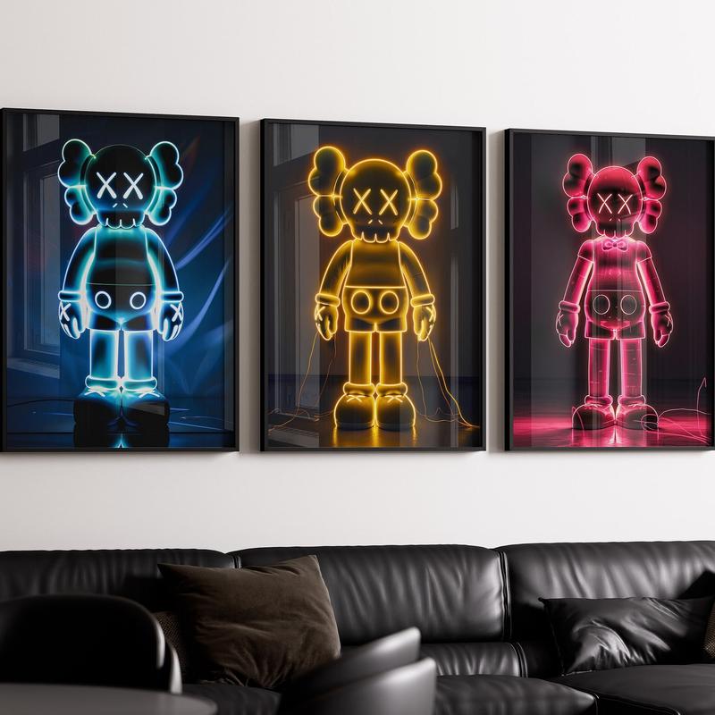 Hypebeast Neon Poster,set of 3,Printable Neon KAWS,Graffiti Poster,Hypebeast Toys,Hypebeast Sneaker, Sneaker Prints Decor Room Glossy Wall