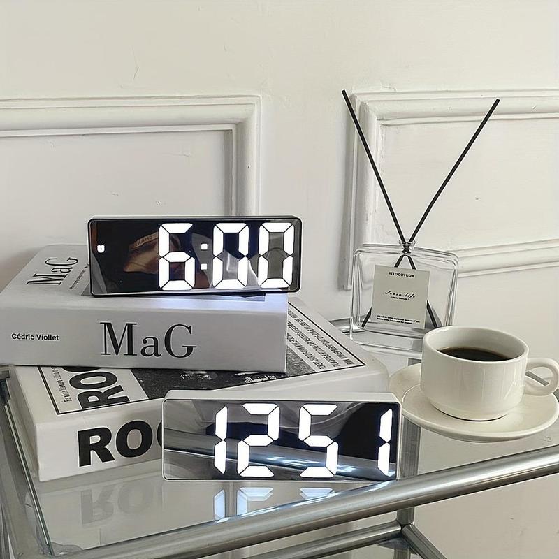 Led Mirror Alarm Clock, 1 Count Modern Exquisite Sound Control Battery Powered Digital Clock, Desktop Electronic Clock for Bedroom Office Home Decor(without Battery)