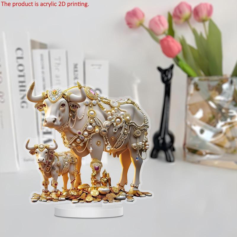 Luxurious Jewel-decorated Cow Design Desktop Decoration, 1 Count Exquisite Acrylic Ornament, Home Decor, Gift for Friends & Family