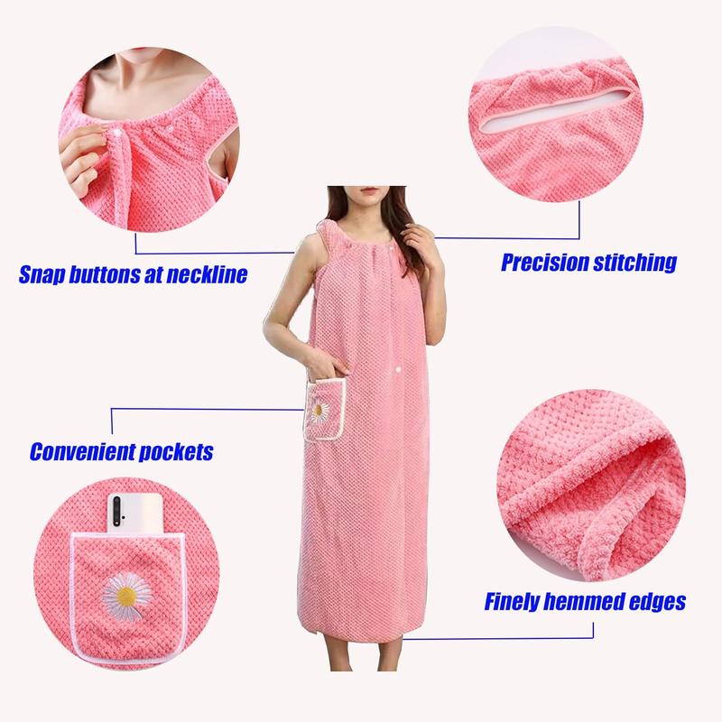 Coral Fleece Plus Size Wearable Bath Towel with Adjustable Wrap for Women After Shower - Home Hotel Sauna Beach Pool Gym Travel Cotton Cover Cozy