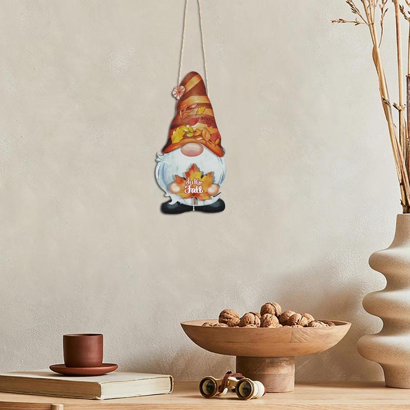 Gnome Shaped Wooden Hanging Plaque, 1 Pack Including 1 Plaque and 12 Sets Changeable Velcro Icons, Rustic Wooden Decoration for Home Porch Office Cafe