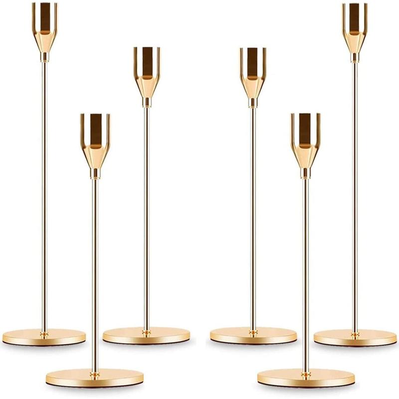 Gold Taper Candle Holder Set of 6, Brass Gold Tall Candlestick Holders, Candle Stickers Long Holder Set, Pillar Decorative Candle Holder Fits 3 4 Inch Candle,Excellent Gift 2024 Ornaments