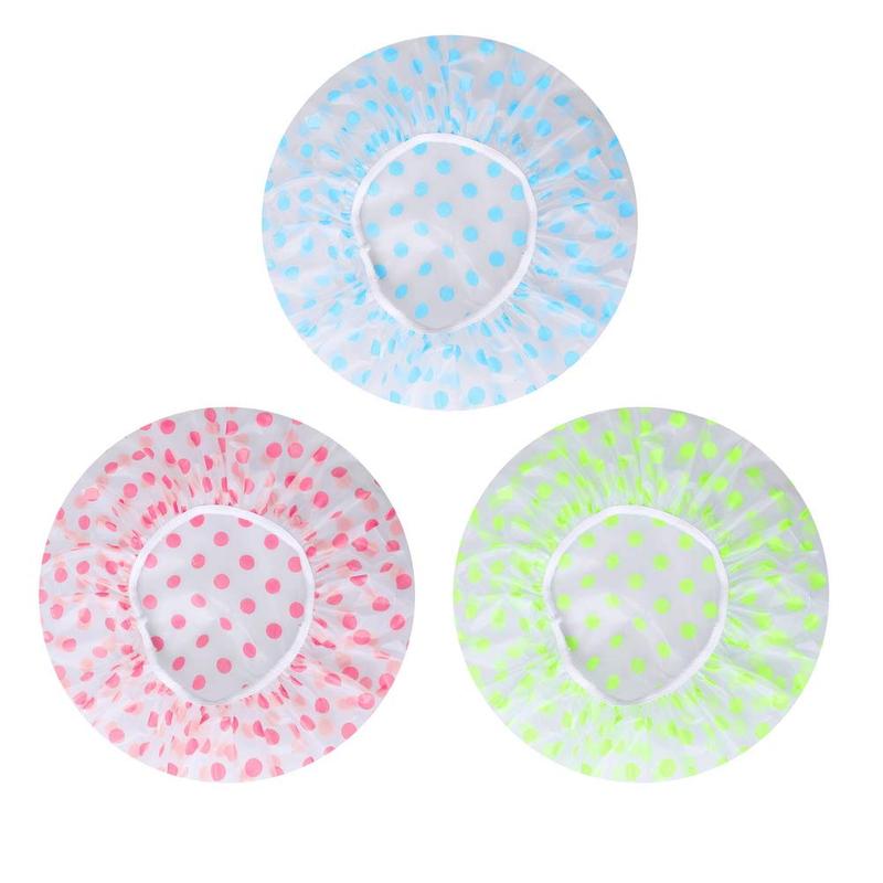 3 Pcs Waterproof Bath Caps Plastic Reusable Shower Caps Elastic Band Bath Hair Hat for Women Men - Shower Caps