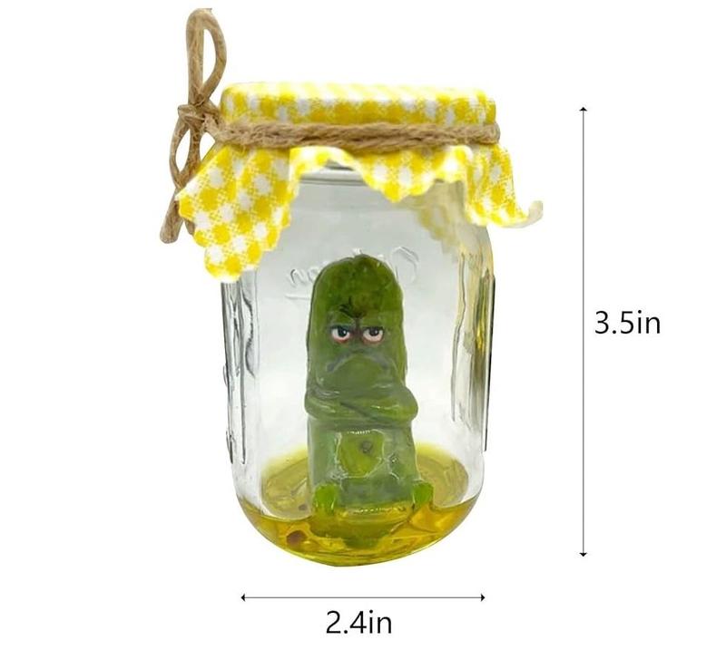 Grumpy Pickle in a Jar Sculpture , Glass Screaming Pickle in a Bottle, Handmade Emotional Support Pickled Cucumber, Pickle in a Jar Decoration Gift for Pickle Lovers