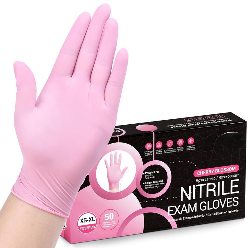 Disposable Gloves, 3-mil,   Gloves Disposable Latex Free, Gloves for Cleaning & Esthetician, Pink Rubber Gloves, Pink Cleaning Gloves, , 50-ct Box (Medium)