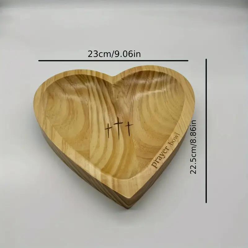 Wooden Heart Shaped Prayer Bowl, Wooden Heart Shaped Prayer Bowl with Cross Engraving, Home Decor for Living Room, Bedroom, Prayer Room