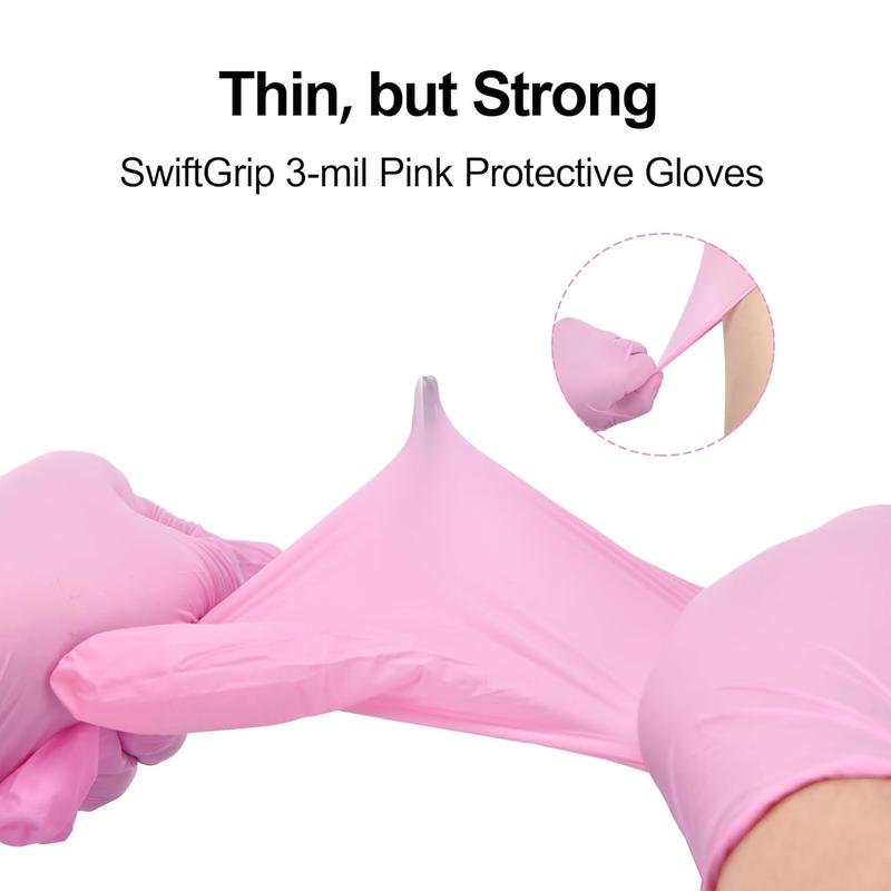 Disposable Gloves, 3-mil,   Gloves Disposable Latex Free, Gloves for Cleaning & Esthetician, Pink Rubber Gloves, Pink Cleaning Gloves, , 50-ct Box (Medium)