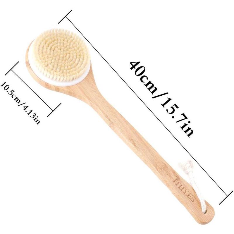 Body Brush Dry Brushing Back Scrubber Shower Bath Brush Bamboo Wood Long Handle  Bristles exfoliating Massage Improve Blood Circulation Cellulite