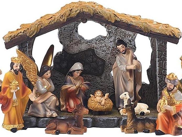 Christmas Nativity Figurine Set Jesus Manger Scene,Hand Resin Craft Statue,Baby Jesus Holy Family Statue,12 Pc