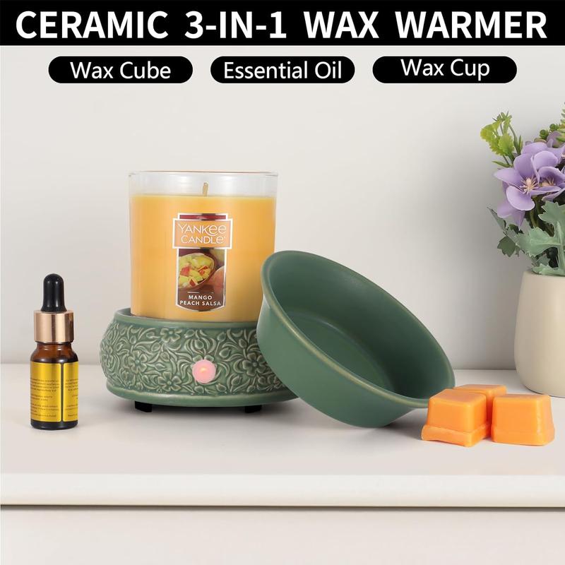 Wax Melt Warmer Ceramic Wax Warmer,3-1 Candle Wax Warmer for Scented Wax Burner Electric Wax Melter as Gifts for Moms Grandma Women Girls(Green) Decor Ornaments