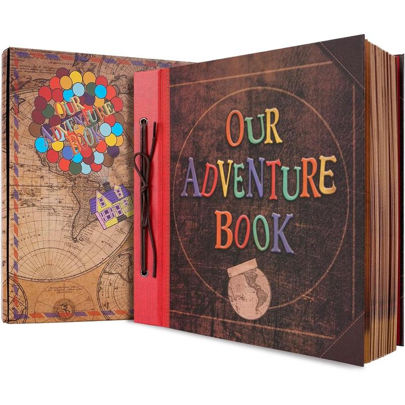 Big Size 12x12 Inch 60 Pages Scrapbook Photo Album,Our Adventure Book 3D Retro Embossed Letter Hard Cover Movie Up Travel Journal Memory Book For Couples,For  Friend Gift,Valentines Day Gifts