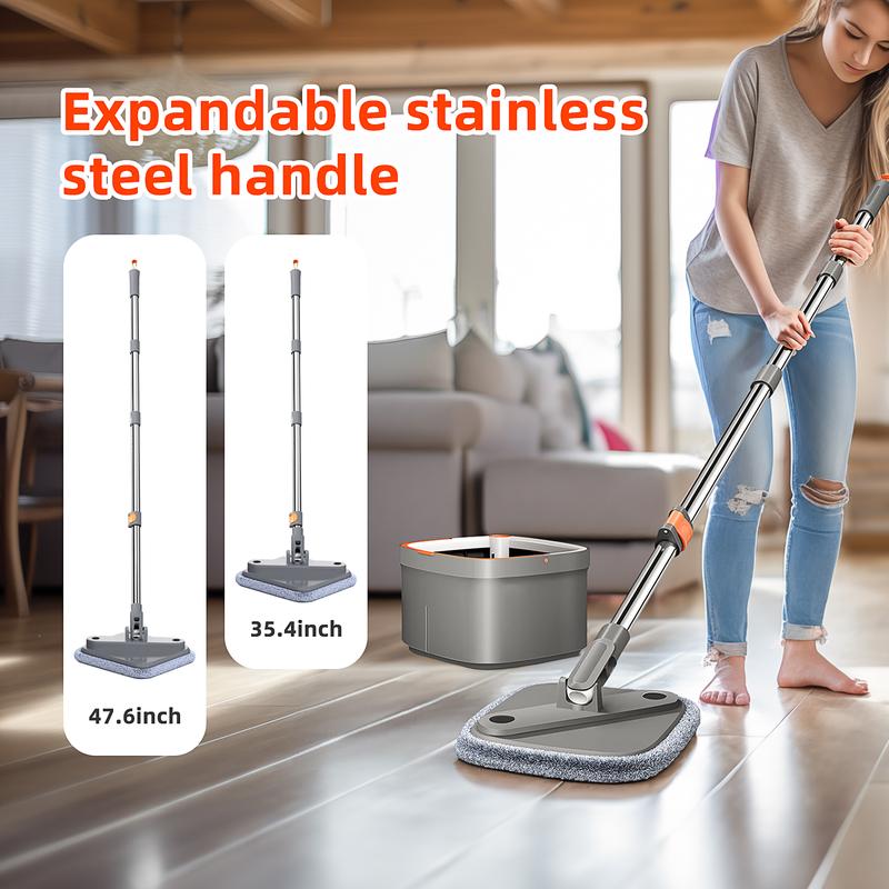 Spinning Mop and Bucket Set with Self-Separating Dirty Water & Clean Water System, Self-Drying 360° Spin Square Mop Head Wardwood Tile Marble Floors,Cleaning Mop after the party,adjustable hand tool,Family House Mom Home