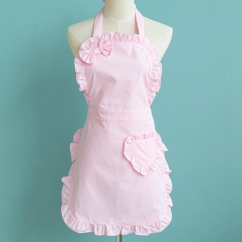 Cute Ruffle Trim Apron, Solid Color Kitchen Apron, Fashionable Cookware for Home Kitchen