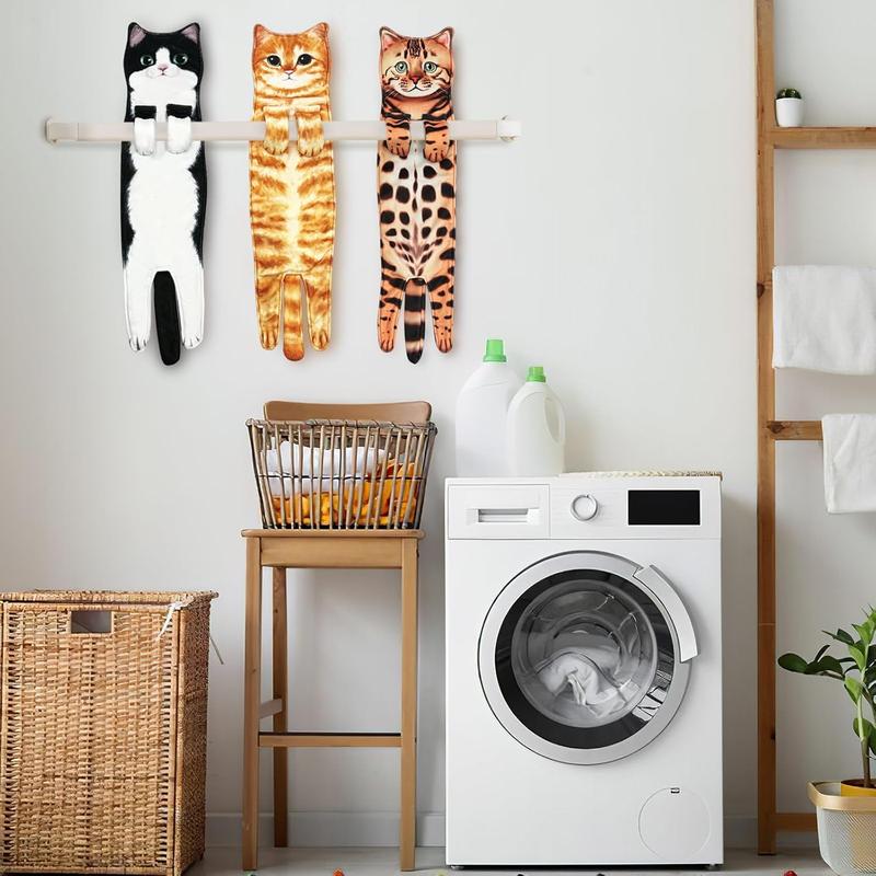 Funny Cat Hand Towels for Kitchen Bathroom - Cute Decoration Hanging Towels Super Absorbent Soft - Housewarming Birthday Mothers Day Gifts for Women and Cat Lovers dish cloth Hangable