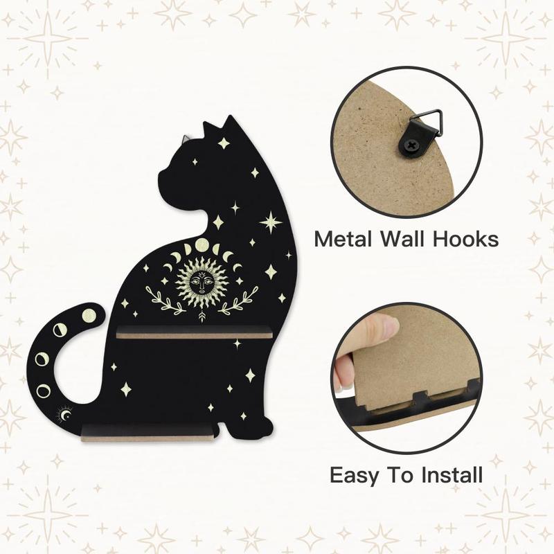 Cat Shaped Wall Mounted Storage Display Rack, 1 Count Wooden Wall Candle Holder, Creative Wooden Craft Wall Decor, Home Decor, Putuo Decor