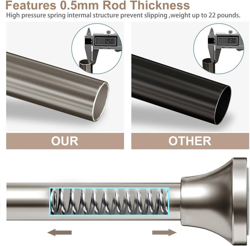 Shower Curtain Rod, 27-43 Inch Tension Shower Curtain Rod No Drill, Adjustable Spring Shower Rods, Never Rust Non-Slip Shower Rod for Bathroom, Brushed Nickel