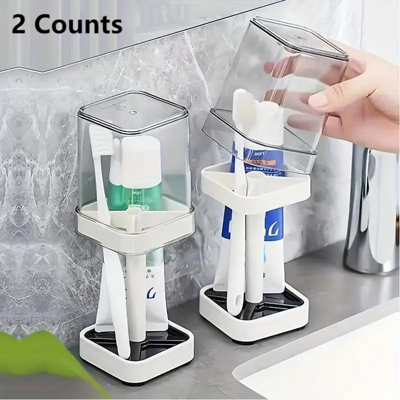 Toothbrush Holder with Gargle Cup, 2 Counts Toothbrush Storage Rack, Minimalist Toothbrush Rack Set, Bathroom Accessories