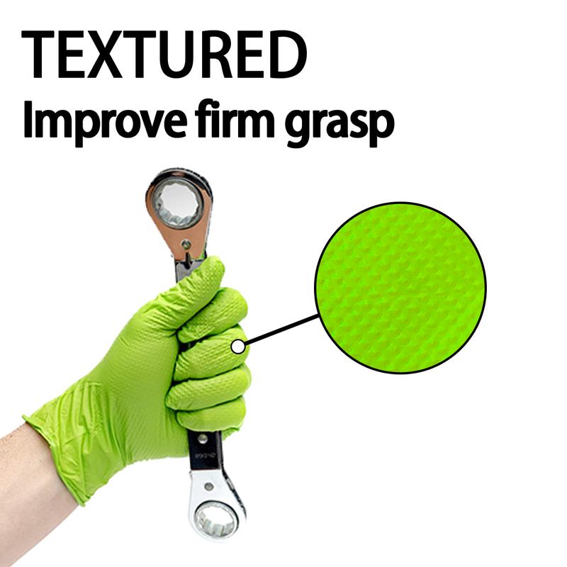 GP Craft 8Mil Green Color Diamond Textured Gloves for Automotive Plumbing & Hand Protection  Box Cleaning Industrial Cover