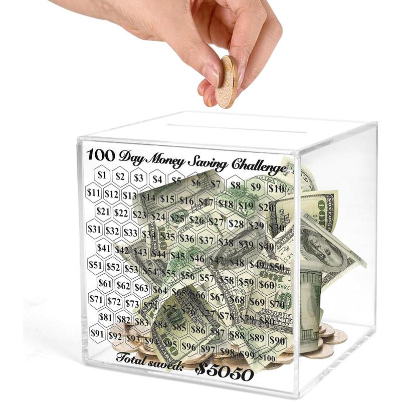 Adult Money Box, Indestructible Money Box, Clear Acrylic Money Box, 100 Day Cash Coins Money Saving Challenge Box, Must Break to Open, Easy and Fun Way to Save $5,050