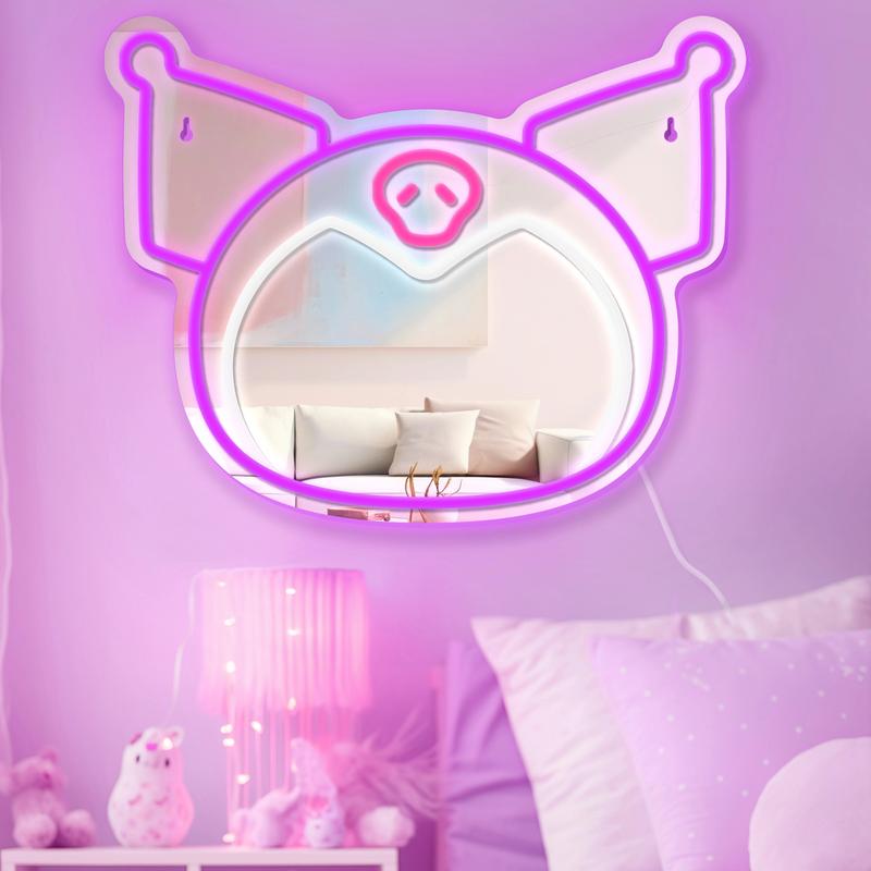 Home DecorMirror anime face shape Mirror, BedroomWall Mirror, Anime Neon Sign for DresserLocker Room,Living Room, Neon Light upAcrylic Mirror