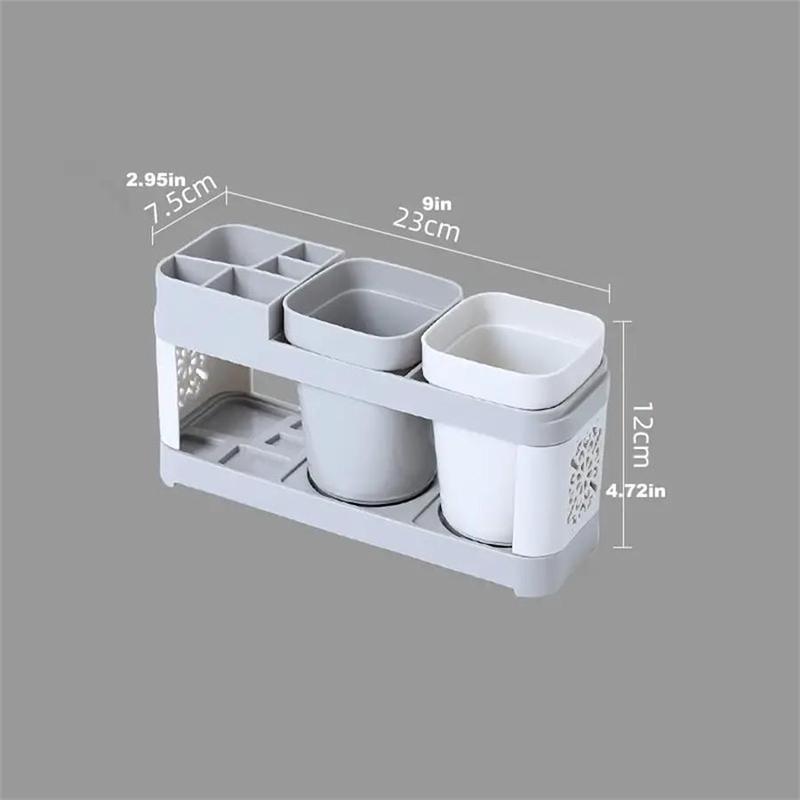 Toothbrush Holder with 2 Mouthwash Cups, 1 Count Creative Countertop Toothbrush Storage Rack, Home Organizer for Bathroom