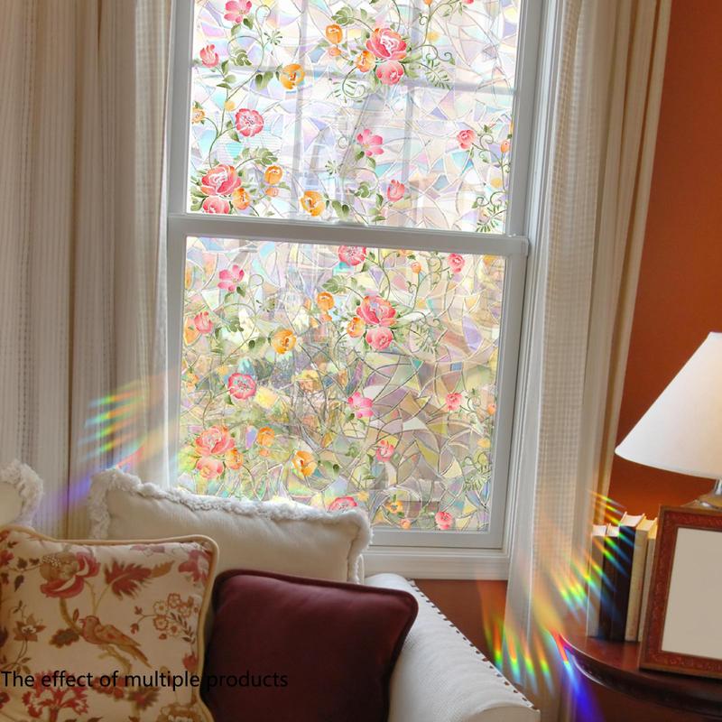 Floral Pattern Window Sticker, Self Adhesive Decorative Window Film, Removable Window Flower Design  Decal, Flower Design Window Glass Decoration for Living Room & Bedroom, Fall Decor