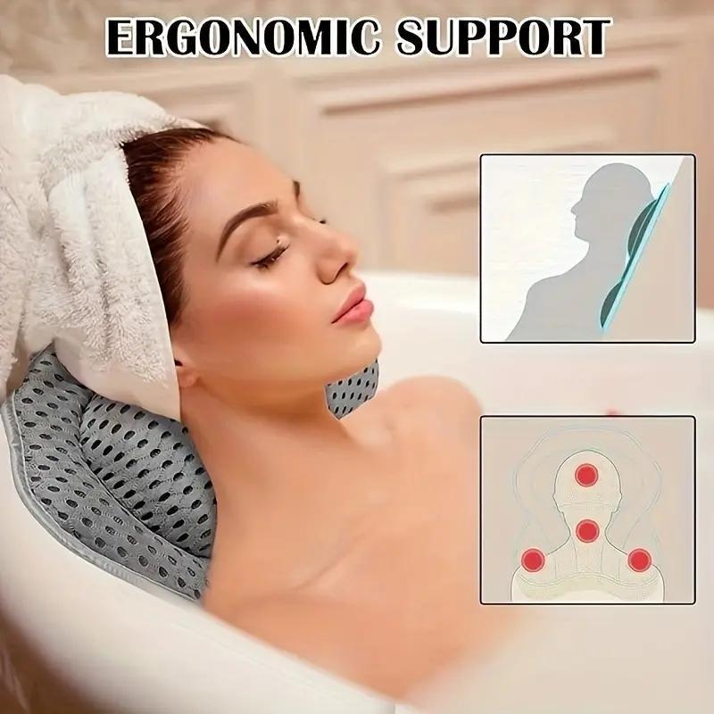 Bathtub Mesh Massage Pillow, Solid Color Breathable Anti-slip Shower Pillow, Comfortable SPA Non-slip Neck and Back Cushion with Suction Cup, Bath Shower Accessories