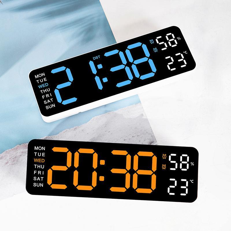 Digital Alarm Clock, 1 Count USB battery Powered Multi-functional Rectangular Date Temperature Humidity Display Alarm Clock, Home Decor Clock for Living Room Bedroom Office School(without Battery)