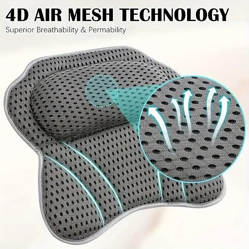 Bathtub Mesh Massage Pillow, Solid Color Breathable Anti-slip Shower Pillow, Comfortable SPA Non-slip Neck and Back Cushion with Suction Cup, Bath Shower Accessories