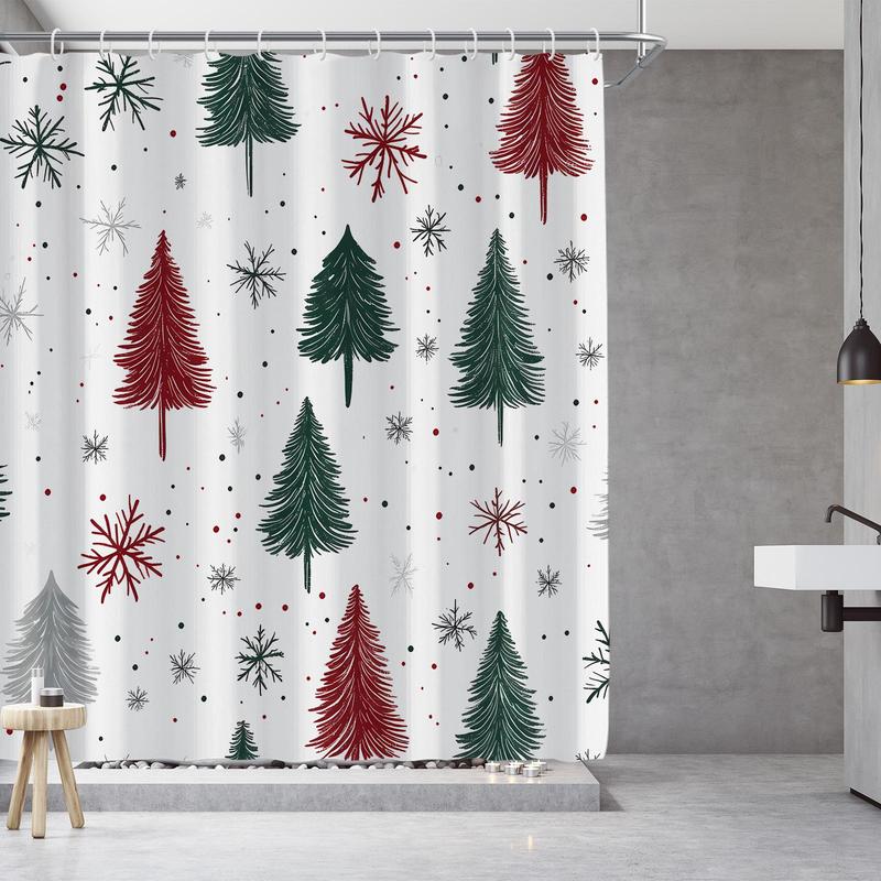 Christmas Tree & Snowflake Pattern Shower Curtain, 1 Count 4 Counts Waterproof Polyester Fabric Shower Curtain with Hooks, Bathroom Decoration Supplies for Home Hotel Salon