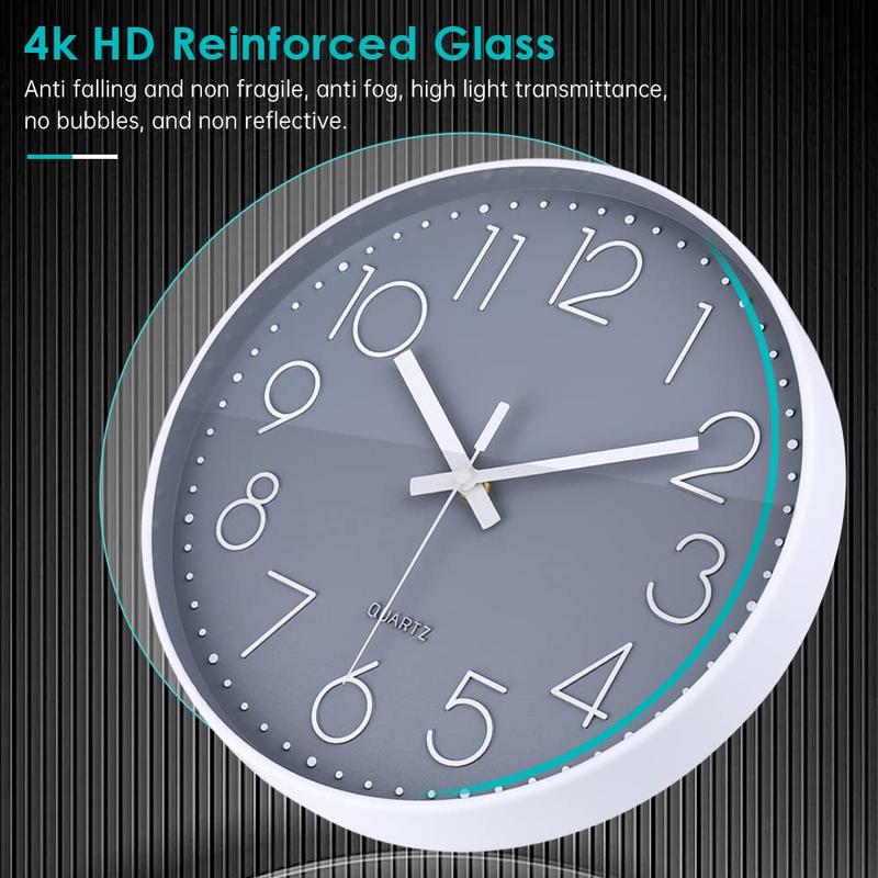 12 Inch Silent Non-Ticking Battery Operated Quality Quartz Round Wall Clock Modern Decor Clock for Home Office Bedroom,Traditional Glass and Plastic Wall Clock