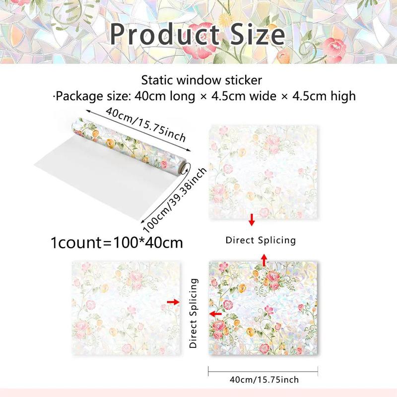 Floral Pattern Window Sticker, Self Adhesive Decorative Window Film, Removable Window Flower Design  Decal, Flower Design Window Glass Decoration for Living Room & Bedroom, Fall Decor