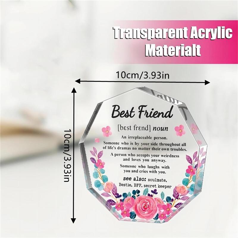 Acrylic Polygon Shaped Desktop Decor, Floral & Letter Pattern Decorative Ornament for Home Decoration, Gifts for Friends, Home Decor