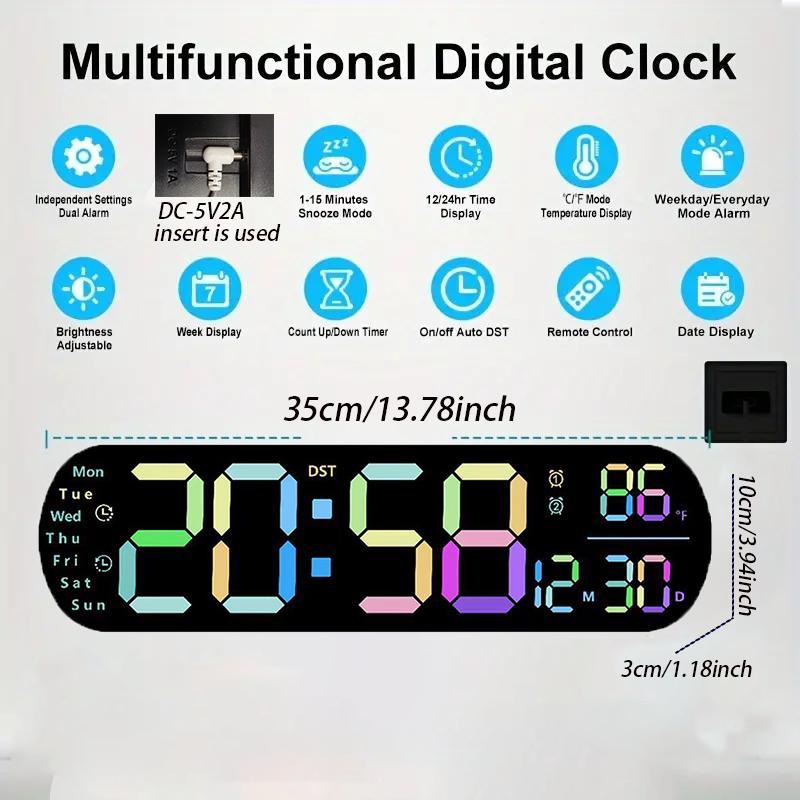 Multi Functional LED Display Clock, Digital Wall Clock with Adjustable Atmosphere Light, Battery USB Type Wall Clock with Remote Control, Room Decor, Home Decor, Fall Decor (battery Not Included)