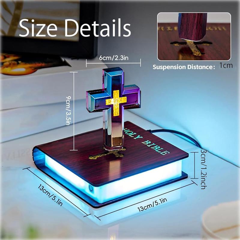 Levitating Cross Lamp Floating Bible Night Light Colorful Magnetic Levitation Cross Ornament Glowing Cross Light Home Desk Decoration