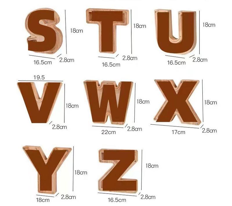 Piggy Banks Twenty-Six English Alphabet Letter for Boys Girls, Wooden Personalized Bills and Coins Bank Money Box,DIY Name Birthday Gift,Bedroom Living Room Decoration