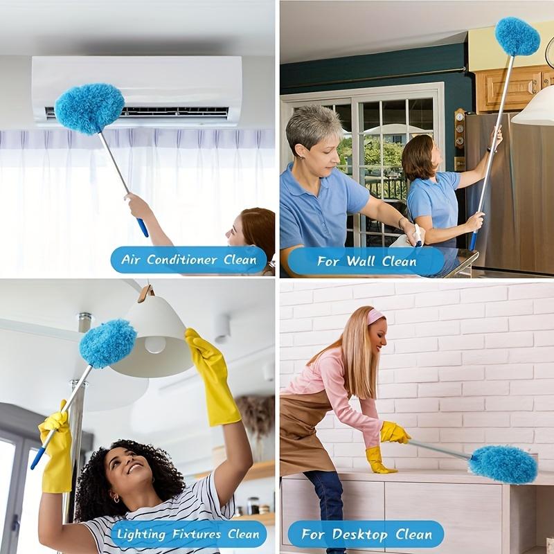 Telescopic Ceiling Fan & Dusting Brush Cleaner, Washable Microfiber Duster with Extension Rod for High Ceilings, Furniture, Blinds, Cars (Blue)