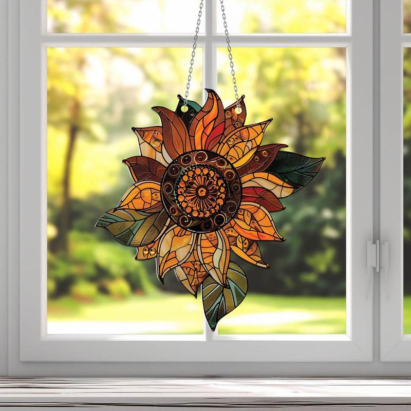 Sunflower Design Hanging Decor, 1 Count Colorful Acrylic Hanging Ornament, Boho Style Wall Decor for Home Living Room Bedroom