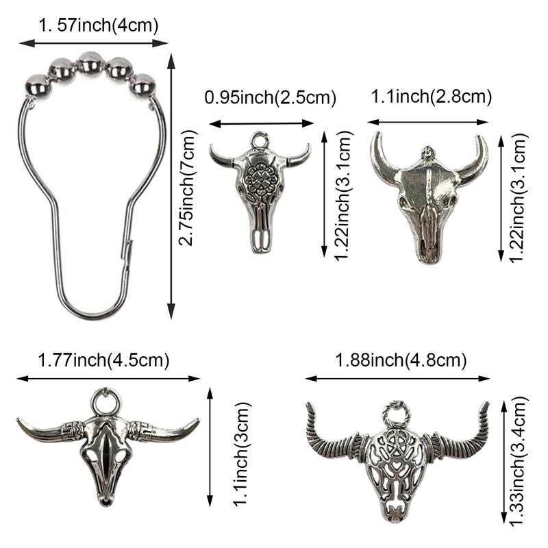 Bull Head Shower Curtain Hook, 12pcs set Rust Resistant Shower Curtain Ring, Shower Curtain Decorative Hook for Home Bathroom [Package List as Picture Shown]