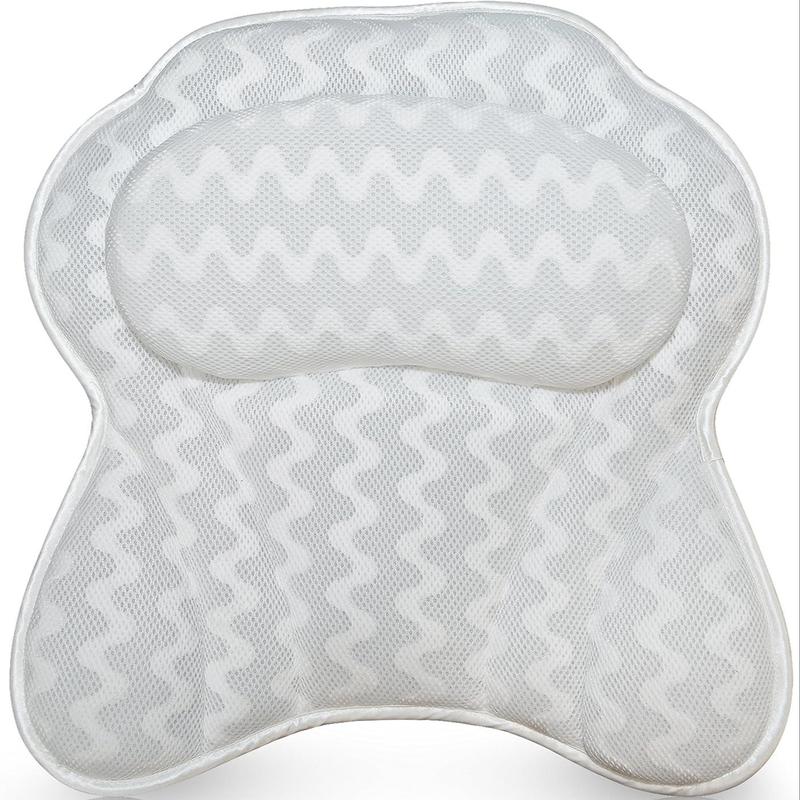 Bathtub Mesh Massage Pillow, Solid Color Breathable Anti-slip Shower Pillow, Comfortable SPA Non-slip Neck and Back Cushion with Suction Cup, Bath Shower Accessories