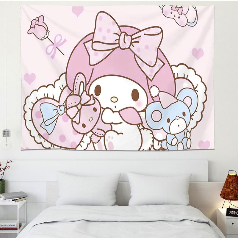 Onegai My Melody Cute Cartoon Tapestry Birthday Party Supplies Background, Party Decoration Living Room Bedroom tapestry Photography Background  Wall Daughter Gift