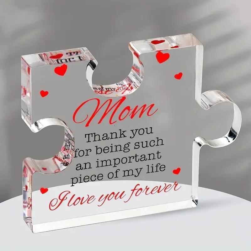 Acrylic Block Puzzle Design Ornaments, Letter Pattern Desktop Decoration, Creative Tabletop Adornment for Mom Gifts Home Office, Gift for Mom, Gifts for Women